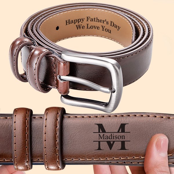 Personalized Handmade Monogram Durable Leather Men Belt with Engraved Name Father's Valentine's Day Anniversary Gift for Him