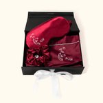 Pyjama en Satin Personnalisé avec Nom Fleur de Naissance Vêtements avec Masque de Yeux Chouchou de Cheveux Cadeau Anniversaire Fête pour Femme