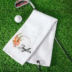 Gepersonaliseerde Zachte Geboortebloem Dames Golfhanddoek met Naam en Opknoping Clip Super Absorberend Verjaardagscadeau voor Golfliefhebbers
