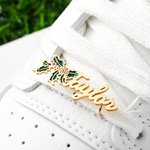 Personalised Pair of Stainless Steel Watercolor Birth Flower Shoelace Charms Shoe Buckles with Name Birthday Gift for Her