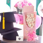 Personalized Cute Stuffed Flower Plush Bear Ribbon Bow Bouquet with Gift Box and Greeting Card Class of 2025 Graduation Party Gift for Graduates