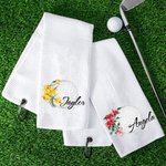 Gepersonaliseerde Zachte Geboortebloem Dames Golfhanddoek met Naam en Opknoping Clip Super Absorberend Verjaardagscadeau voor Golfliefhebbers