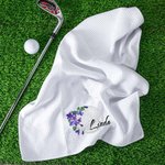 Gepersonaliseerde Zachte Geboortebloem Dames Golfhanddoek met Naam en Opknoping Clip Super Absorberend Verjaardagscadeau voor Golfliefhebbers