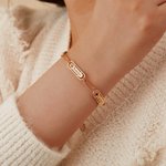 Gepersonaliseerde Geboortesteen Familie Paperclip Ketting Armband met 1-4 Gegraveerde Namen Verjaardag Moederdag Cadeau voor Vrouwen