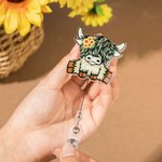 Personalised Cute Sunflower Highland Cow Retractable Acrylic Badge Reel ID Clip with Name Birthday Gift for Highland Cow Lovers