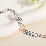 Gepersonaliseerde Geboortesteen Familie Paperclip Ketting Armband met 1-4 Gegraveerde Namen Verjaardag Moederdag Cadeau voor Vrouwen