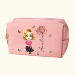 Personalised Birth Flower Cute Women Girl Cosmetic Bag with Name Birthday Anniversary Gift for Her