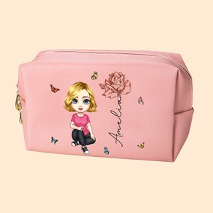 Sac Cosmétique Personnalisé avec Nom et Fleur de Naissance pour Femme Cadeau d'Anniversaire pour Elle
