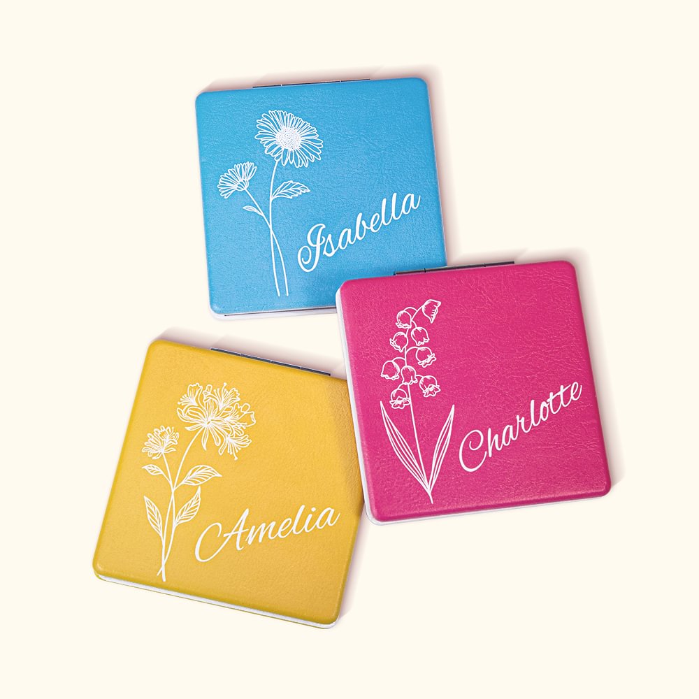 Miroir de Poche Pliant Compact Personnalisé avec Nom Accessoire de Maquillage Multicolore Cadeau Anniversaire pour Elle Demoiselle d'Honneur