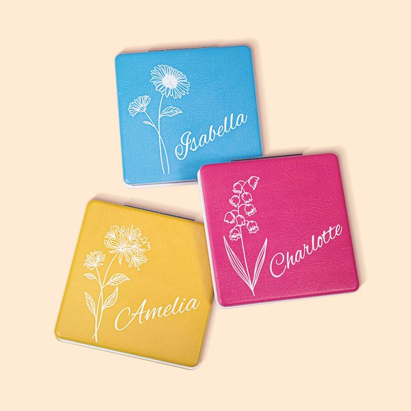 Miroir de Poche Pliant Compact Personnalisé avec Nom Accessoire de Maquillage Multicolore Cadeau Anniversaire pour Elle Demoiselle d'Honneur