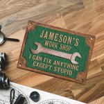 Personalized I Can Fix Anything Except Stupid Workshop Garage Metal Sign with Name Father's Day Birthday Gift for Him
