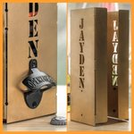 Dispenser porta-lattine in metallo personalizzato con apribottiglie e testo Bar Club Wedding Party Accessorio Festa del Papà Regalo per gli amanti del