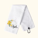 Gepersonaliseerde Zachte Geboortebloem Dames Golfhanddoek met Naam en Opknoping Clip Super Absorberend Verjaardagscadeau voor Golfliefhebbers