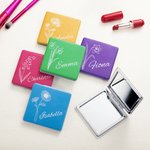 Personalised Line Birth Flower Folding Pocket Compact Mirror with Name Multicolor Makeup Tools Birthday Bridesmaid Gift for Her