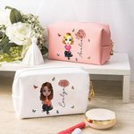 Personalised Birth Flower Cute Women Girl Cosmetic Bag with Name Birthday Anniversary Gift for Her