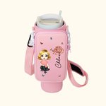 Personalised Cute Cartoon Birth Flower Butterfly Water Bottle Holder with Removable Pouch for 40oz Stanley Tumbler Birthday Gift for Bestie Mom