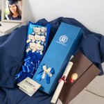 Personalized Cute Stuffed Flower Plush Bear Ribbon Bow Bouquet with Gift Box and Greeting Card Class of 2025 Graduation Party Gift for Graduates