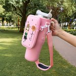 Personalised Cute Cartoon Birth Flower Butterfly Water Bottle Holder with Removable Pouch for 40oz Stanley Tumbler Birthday Gift for Bestie Mom