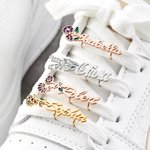 Personalised Pair of Stainless Steel Watercolor Birth Flower Shoelace Charms Shoe Buckles with Name Birthday Gift for Her