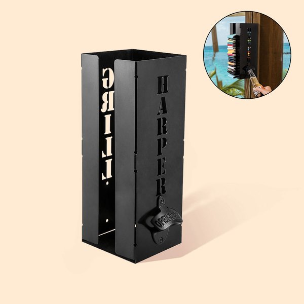 Dispenser porta-lattine in metallo personalizzato con apribottiglie e testo Bar Club Wedding Party Accessorio Festa del Papà Regalo per gli amanti del