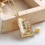 Personalisierte versteckte geheime Nachricht Umschlag Medaillon Halskette bunt mit Emaille Blumen eingraviert Name Geburtstag Muttertag Geschenk für s