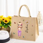 Sac Cabas en Toile de Jute Personnalisé avec Personnage Fleur de Naissance et Nom Cadeau Anniversaire pour Femme Fille
