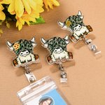 Personalised Cute Sunflower Highland Cow Retractable Acrylic Badge Reel ID Clip with Name Birthday Gift for Highland Cow Lovers