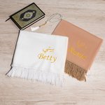 Personalised Arabic Velvet Prayer Mat with Embroidery Name Wedding Eid Gift for Islamic Family Friend