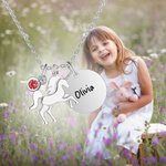 Collana personalizzata di unicorno fantasy con ciondolo di pietra di nascita e nome inciso su disco Regalo di compleanno per donne e ragazze