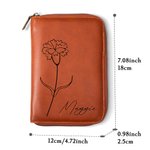 Personalized Birth Flower Name Leather Notebook Organizer with Notebook and Pen Storage Travel Accessory Birthday Gift for Travel Lovers