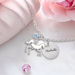 Collana personalizzata di unicorno fantasy con ciondolo di pietra di nascita e nome inciso su disco Regalo di compleanno per donne e ragazze