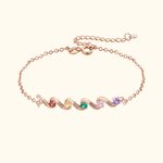 Personalised Dainty 1-6 Birthstones Bracelet with Engraved Names Birthday Anniversary Gift for Mom Grandma