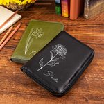 Personalized Birth Flower Name Leather Notebook Organizer with Notebook and Pen Storage Travel Accessory Birthday Gift for Travel Lovers