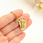 Personalized Engraved Baby Foot Pendant Necklace with Birth Announcement and Birthstone Birthday Baby Shower Gift for Kid New Mom