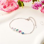 Personalised Dainty 1-6 Birthstones Bracelet with Engraved Names Birthday Anniversary Gift for Mom Grandma