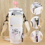 Personalized Waterproof Birth Flower Water Bottle Carrier Bag Pouch for 40oz Stanley with Adjustable Strap and Free Straw Topper Birthday Gift for Her