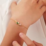 Personalised Dainty 1-6 Birthstones Bracelet with Engraved Names Birthday Anniversary Gift for Mom Grandma