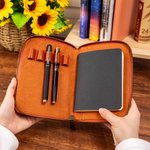 Personalized Birth Flower Name Leather Notebook Organizer with Notebook and Pen Storage Travel Accessory Birthday Gift for Travel Lovers