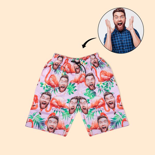 Personalised Face Photo Fruits Flamingo Palm Quick Dry Men's Swim Trunk Summer Vacation Essentials Father's Day Birthday Gift for Him