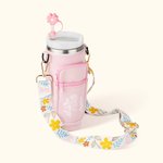 Personalized Waterproof Birth Flower Water Bottle Carrier Bag Pouch for 40oz Stanley with Adjustable Strap and Free Straw Topper Birthday Gift for Her