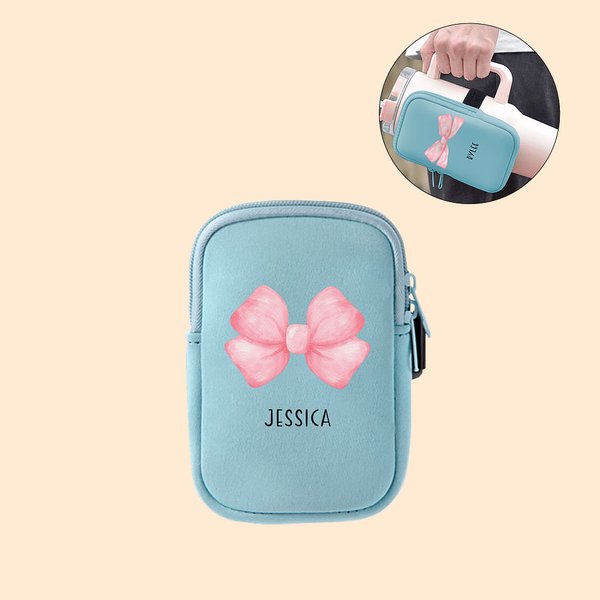 Pink Coquette Bow Name Water Bottle Pouch