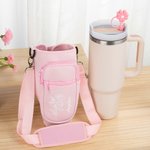 Personalized Waterproof Birth Flower Water Bottle Carrier Bag Pouch for 40oz Stanley with Adjustable Strap and Free Straw Topper Birthday Gift for Her