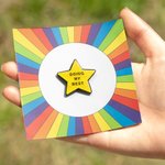 Personalized Doing My Best Pin Glittery Gold Star Brooch with Backside Text and Rainbow Card Encouraging Birthday Gift for Friend Colleagues Family