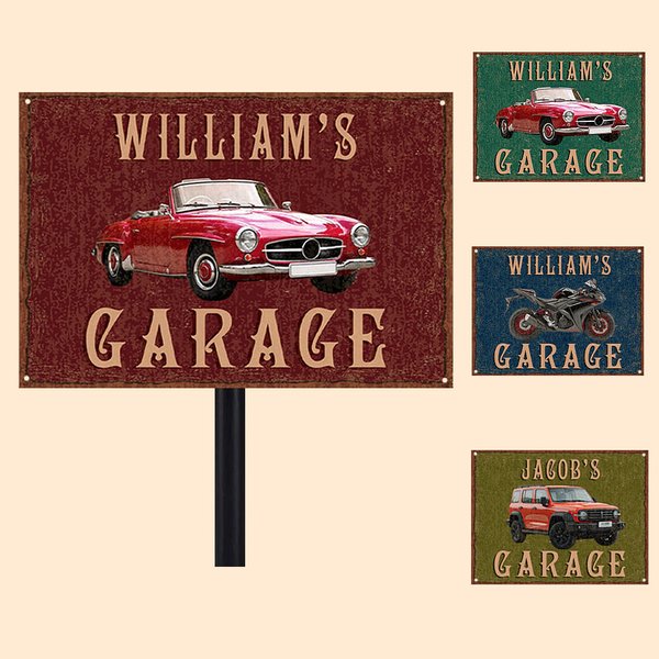 Personalized Retro Car Photo Metal Sign with Text Garage Workshop Decoration Father's Day Gift for Car Lovers