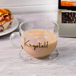 Personalisierte Liebe 16oz Glas Kaffeetasse Set mit Untersetzer und Name Geburtstag Housewarming Geschenk für Frauen