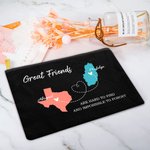 Personalized Long Distance State Map Makeup Bag with Name and Text Portable Travel Accessory Birthday Graduation Gift for Her