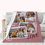 Couverture Polaire Sherpa Personnalisée avec 1-4 Photos et Texte Cadeau Souvenir Anniversaire Fête pour Famille Maman Grand-Mère