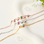 Personalised Dainty 1-6 Birthstones Bracelet with Engraved Names Birthday Anniversary Gift for Mom Grandma