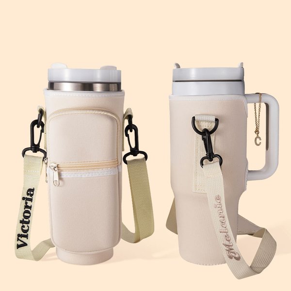 Gepersonaliseerde waterfles draagtas voor 40oz Stanley Tumbler met geborduurde naam en letter hanger reis accessoires verjaardagscadeau voor haar