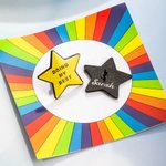 Personalized Doing My Best Pin Glittery Gold Star Brooch with Backside Text and Rainbow Card Encouraging Birthday Gift for Friend Colleagues Family